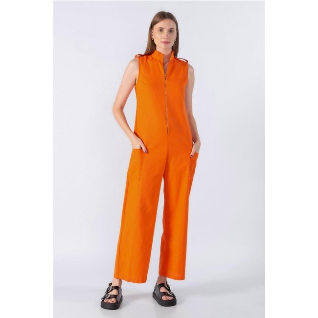 Macacao Lamis ziper frontal bolso cargo Laranja