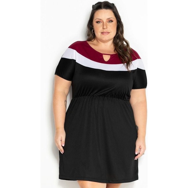Vestido Com Contraste Plus Size Preto Marguerite