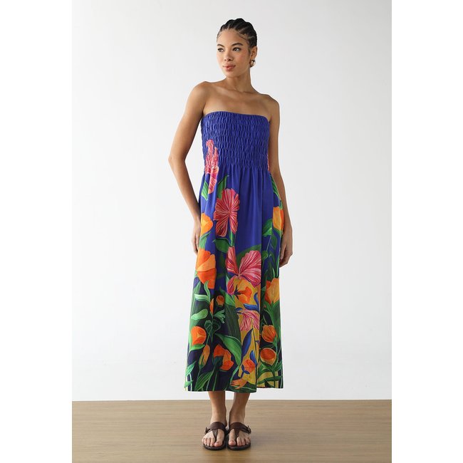 Vestido Feminino FARM Tomara que Caia Floral Azul