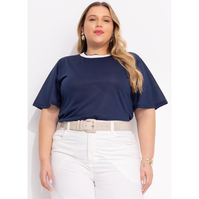 Blusa Em Malha Flamê Azul Marinho Marguerite