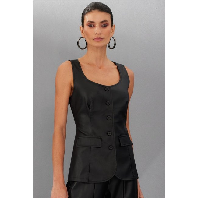 Colete Feminino em Pu Smk Preto