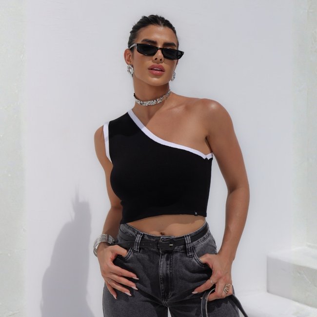 Blusa De Tricot Cropped Ombro Só Feminina Revanche Hasselt