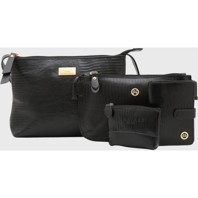 Kit 2 Bolsas c/ Carteira e Porta Moedas Couro Mariart 2190 + 201L + 237 + PN10 Preta