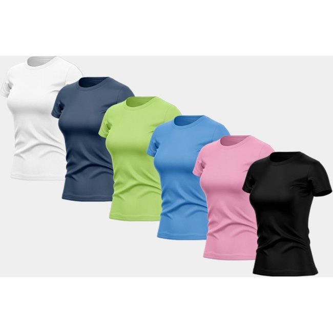 Kit 6 Camisetas Manga Curta Feminina Dry Básica Lisa Proteção Solar UV Térmica Blusa Academia Esporte Camisa Colorido