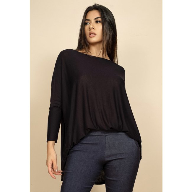 Blusa Ampla Malha Morcego Manga Longa Preta