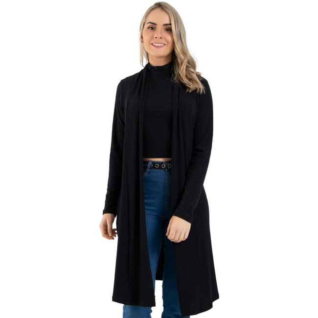 Cardigan Kimono Diluxo Canelado Preto