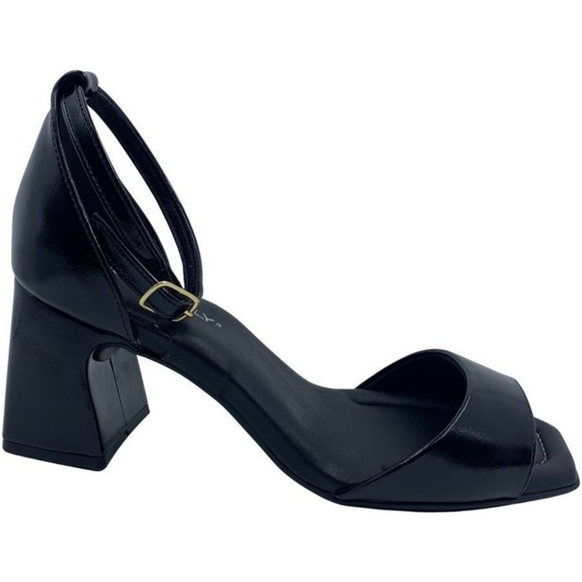 Sandália Verniz Piccadilly Salto Médio Bloco Preta 626056 - Preto - piccadilly