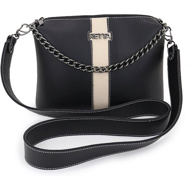 Bolsa Feminina Retta Kiara Transversal Pequena Preta e Marfim