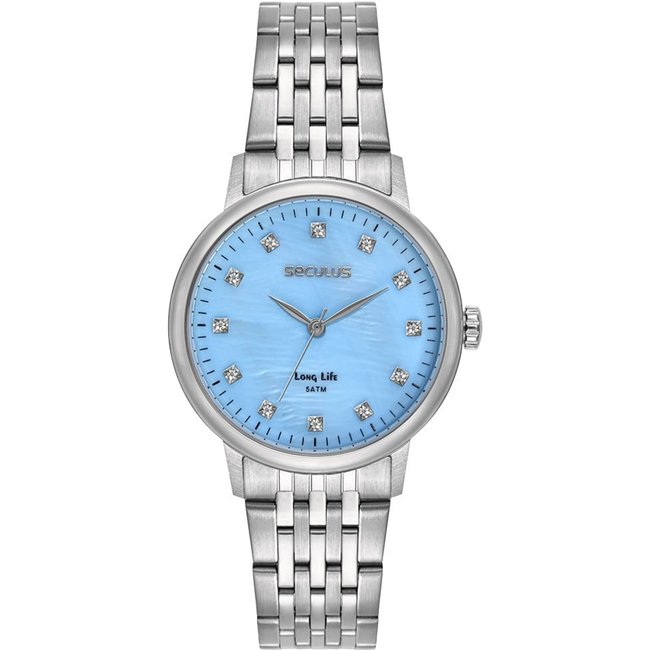Relógio Feminino Seculus Cristais Mostrador Azul Seculus