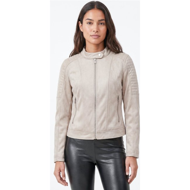 Jaqueta Enluaze Feminina Suede Gola Com Botão 84252 - Off white