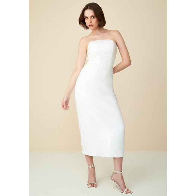 Vestido Maria Valentina Longo Tomara Que Caia Detalhe Paetê Off-white