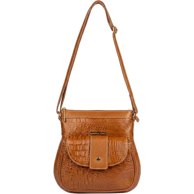 Bolsa tiracolo de couro croco Elis - Caramelo
