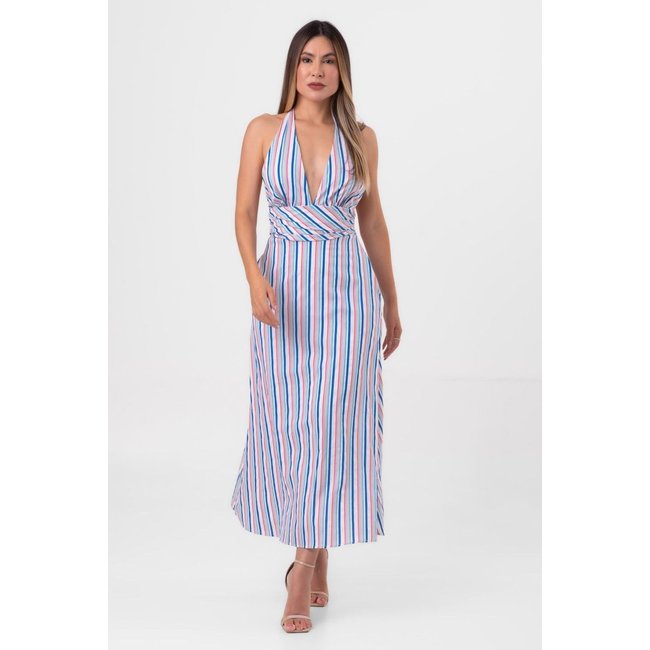 Vestido super midi búzios listrado pequiá