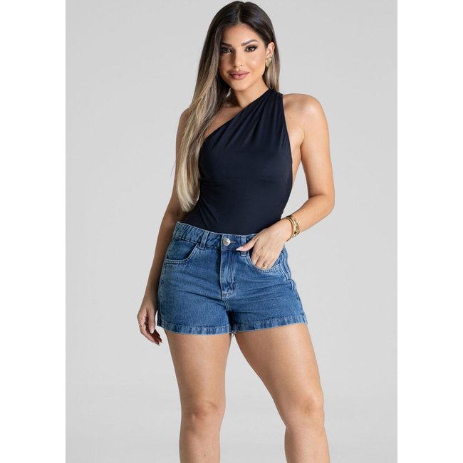 Shorts Feminino Sawary Cintura Média Azul
