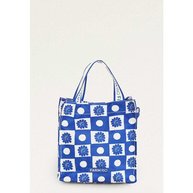 Bolsa Feminina Farm Mimo Quadriculado Palermo Azul e Branco