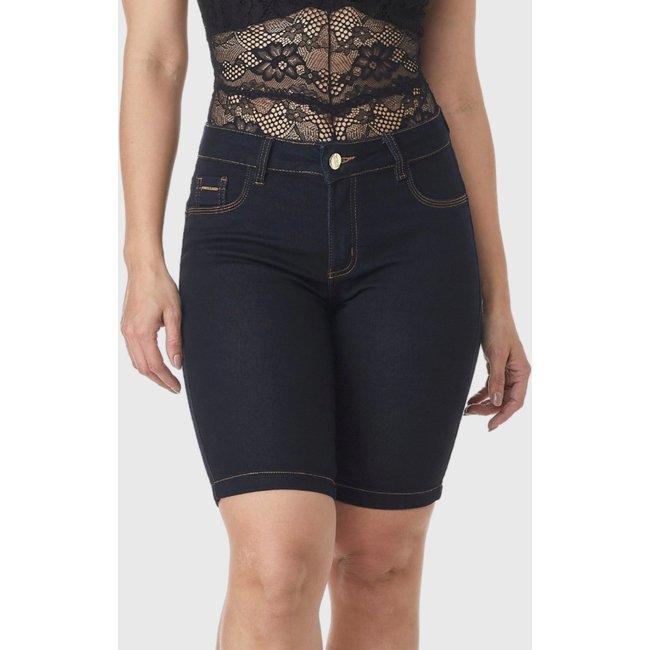 Bermuda Jeans HNO Jeans Ciclista Hot Pants Com Elastano Azul Escuro