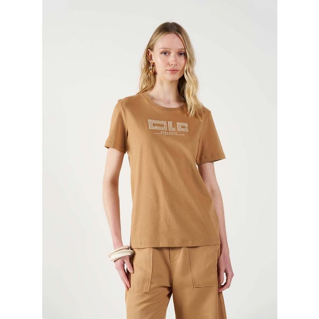 Camiseta Regular Gola Ribana Colcci CLC Marrom Delle