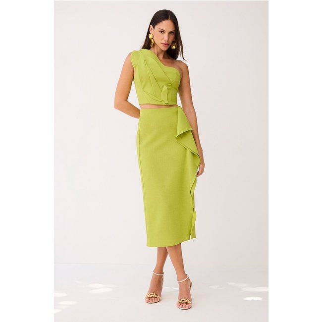 Saia Super Midi Lisa Com Babados Verde Pistache Charry