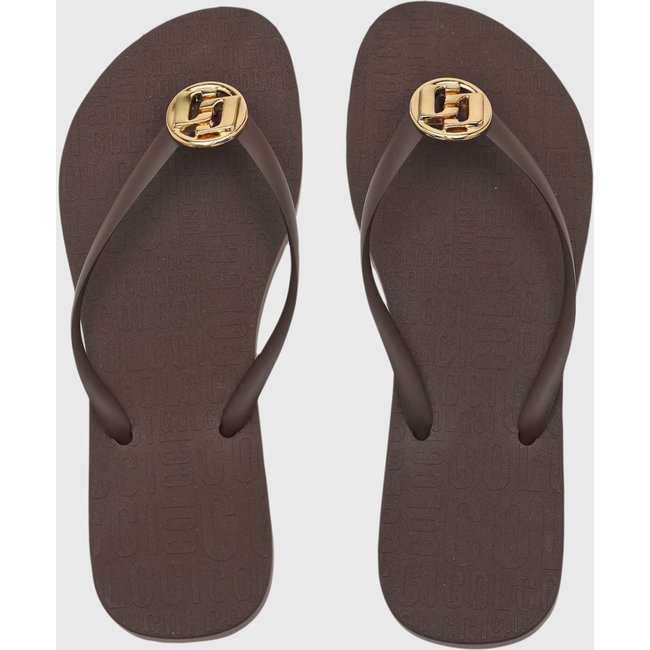 Chinelo Dedo Feminino Colcci Logo Metálico Marrom