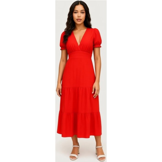Vestido Longo D Bell Outlet Fashion Manga Bufante Vermelha
