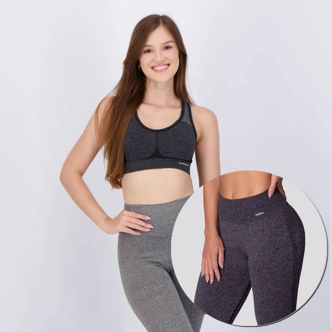 Conjunto Top e Calça Legging Selene Sem Costura Feminino Preto Mescla