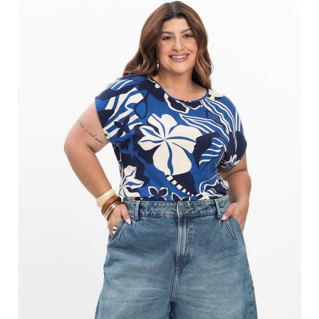 Blusa Manga Curta Feminina Secret Glam Azul