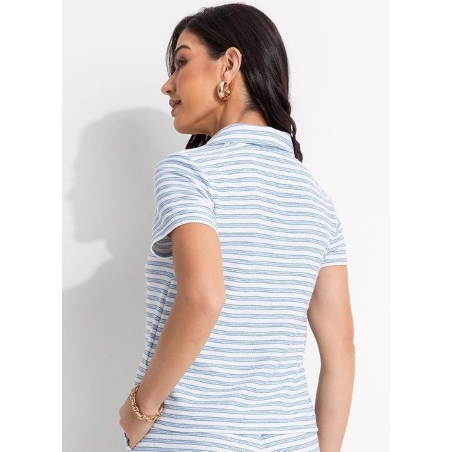 Blusa Em Moletinho Eco Listrado Listrado Azul Quintess