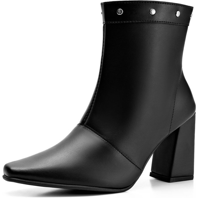 Bota Feminina Lumiss Salto Alto Bloco Cano Baixo Rebite Spike Preto
