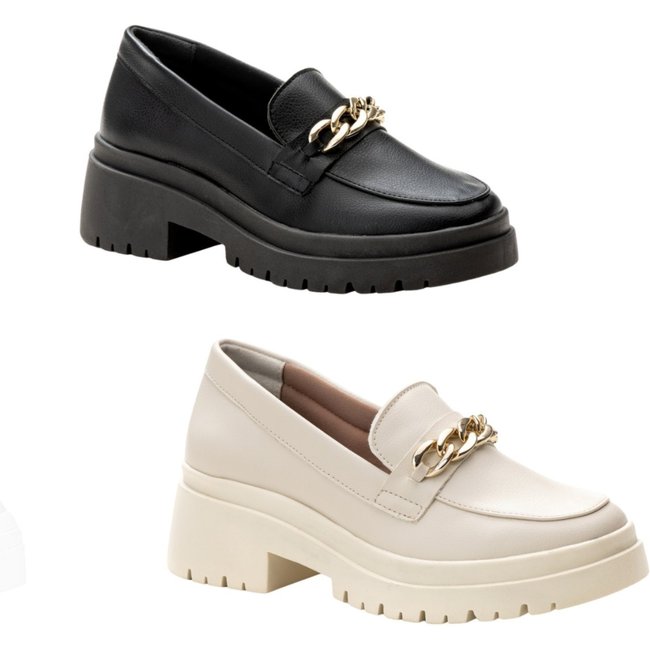 Kit 2 Sapato Mocassim Feminino Tratorado Conforto Moderno Corrente Estilo Shoes