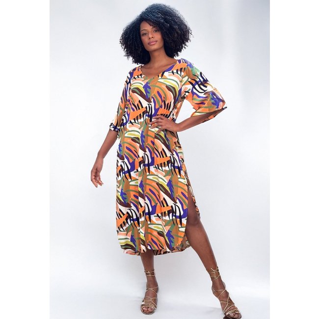 Vestido Midi Amazonia Vital Abapã Plano com Bolso Estampa Cores Vibrante