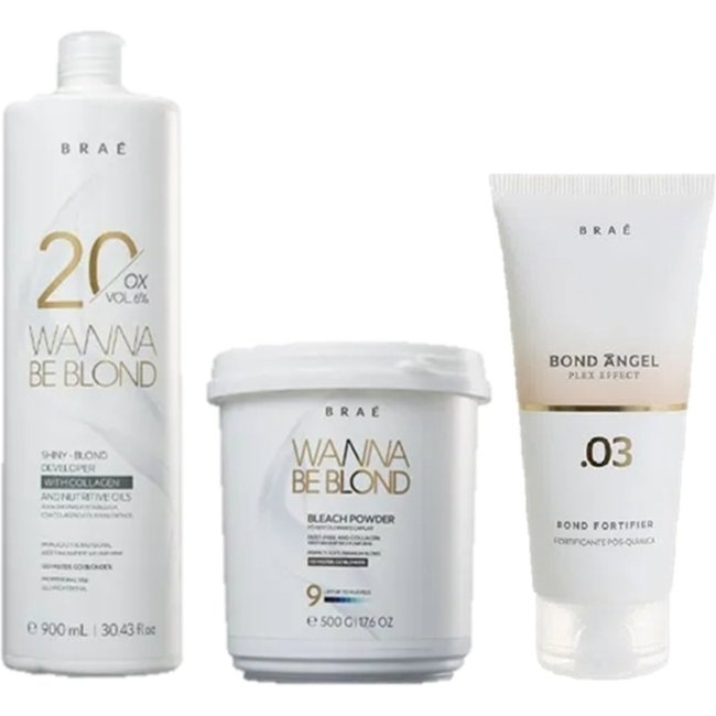 BRAÉ Wanna Be Blond 6% Água Oxigenada 20 Volumes 900ml Pó Descolorante 500g e Plex Efect Passo 3 100ml