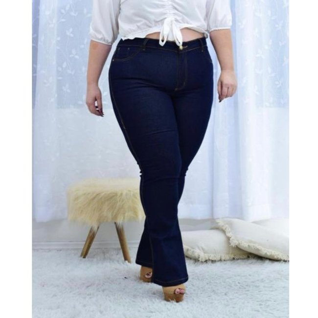 Calça Feminina Flare Plus Size Jeans Loka Azulão