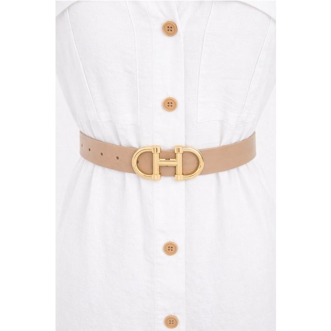 Cinto Fivela Dupla D Bell Outelet Fashion Bege