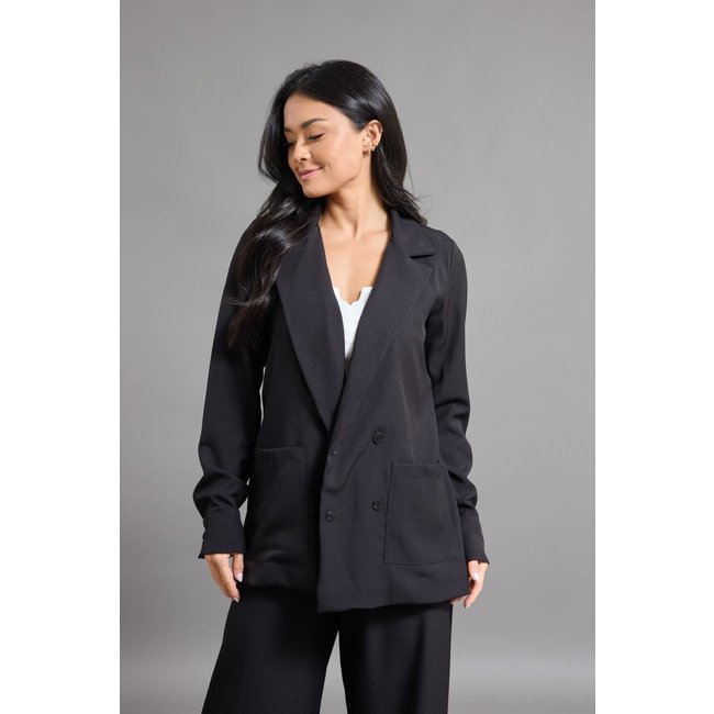 Casaco Alfaiataria Feminino Blazer Color Dialogo Jeans Preto
