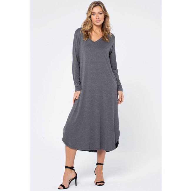 Vestido Midi Amazonia Vital Malha com Bolso Manga Longa Mescla