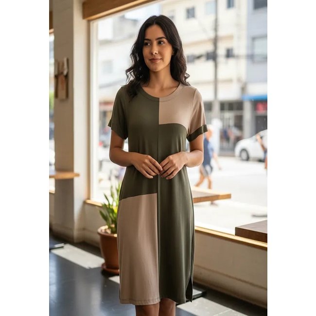 Vestido Malha Amazonia Vital Terra Serena Midi Plus Musgo com Areia