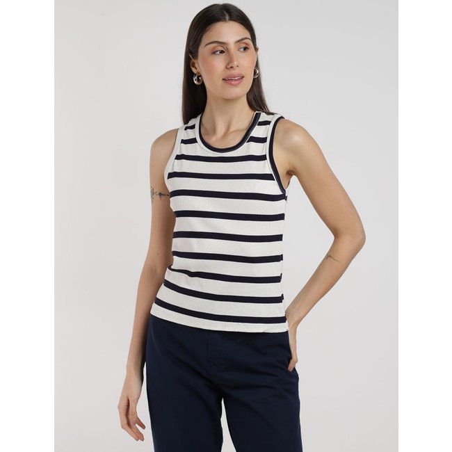 Blusa Linho Listrada Sem Manga Autentique Feminina MARINHO