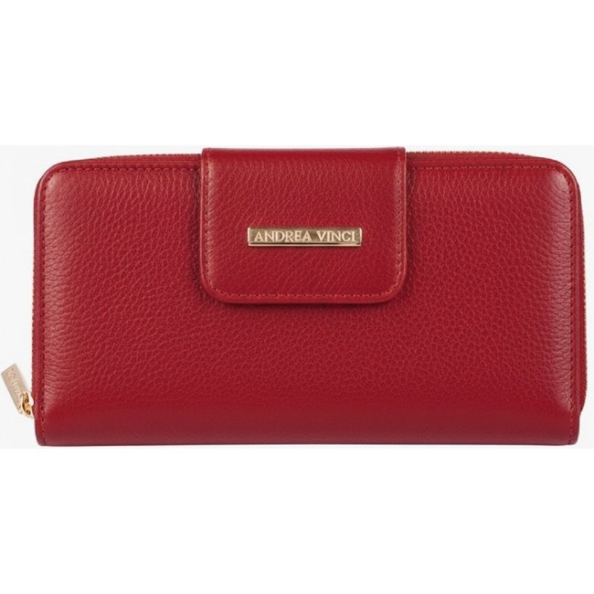 Carteira feminina de couro liso Cindy 9,5x19cm - Vermelho