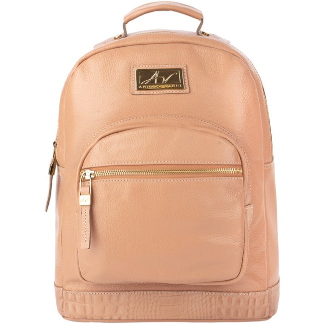 Mochila de couro liso Milla - Bege