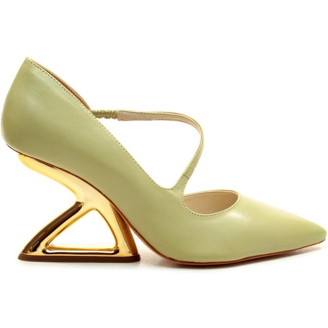 Scarpin Couro Verde Salto Alto Vazado Cecconello 2373009-9