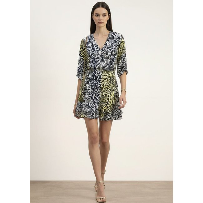 Vestido Iódice Solto Decote V Manga Curta Curto Azul