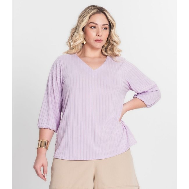 Blusa Canelada Plus Infinita Cor Roxo