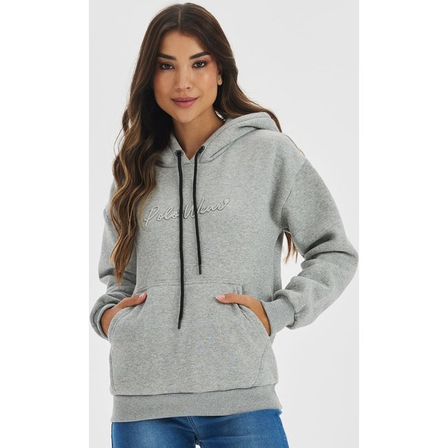 Blusa Feminina Moletom Logo Bordado Polo Wear Mescla Médio