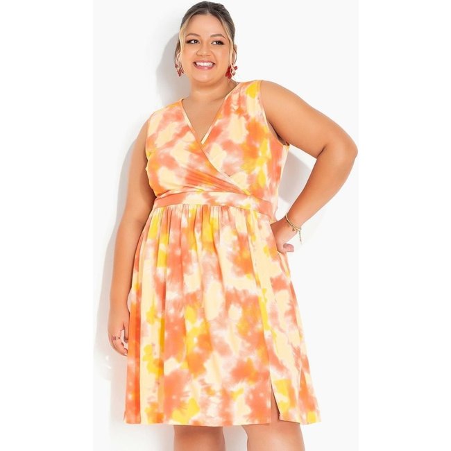 Vestido Transpassado Plus Size Tie Dye Laranja Marguerite