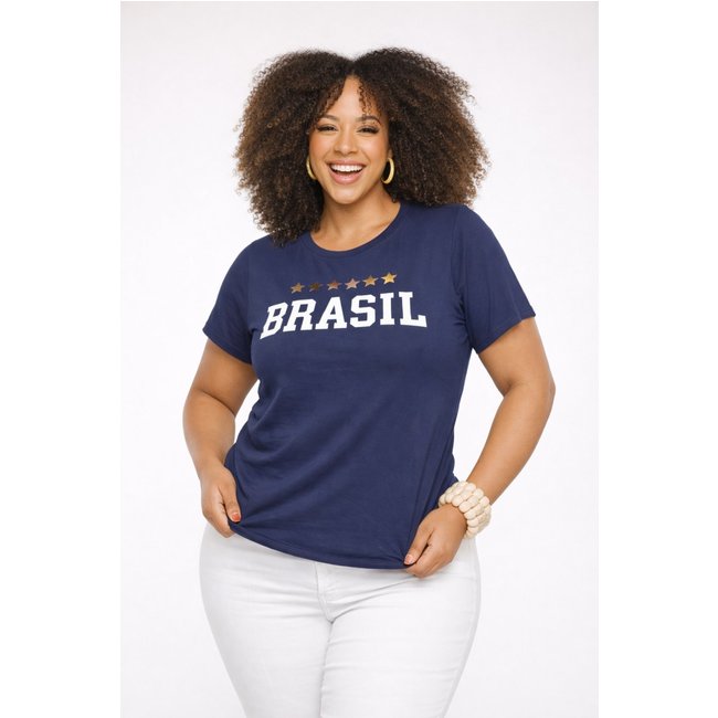 T-shirt Plus Size D Bell Outlet Fashion Brasil 6 Estrelas Azul Marinho