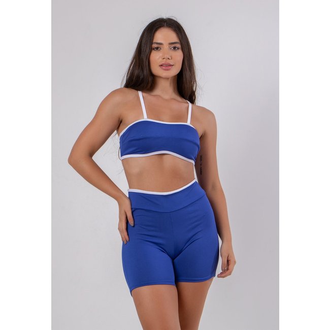Conjunto Fitness Bicolor Short e Top Academia 4 Estações Azul Royal