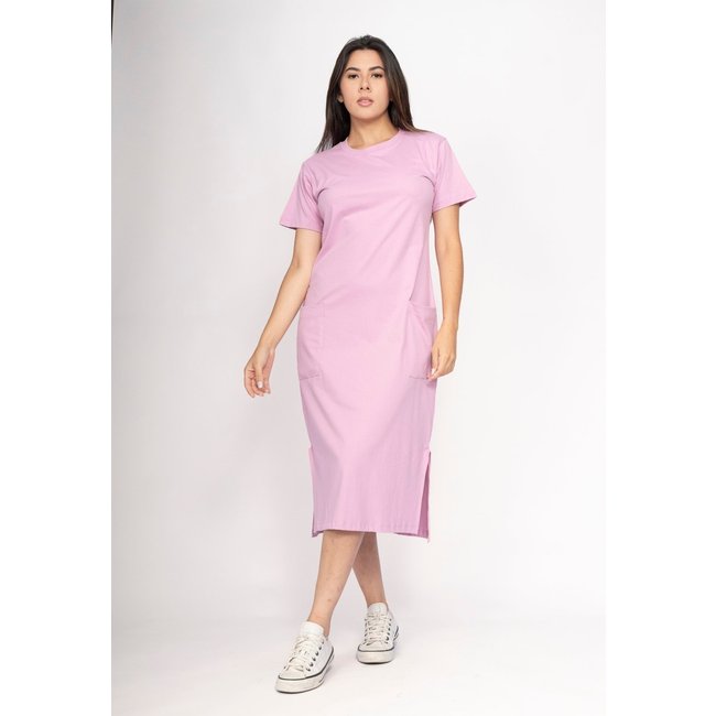 Vestido CabanaFree Midi Algodão Manga Curta 02 Bolsos Flor de Açaí