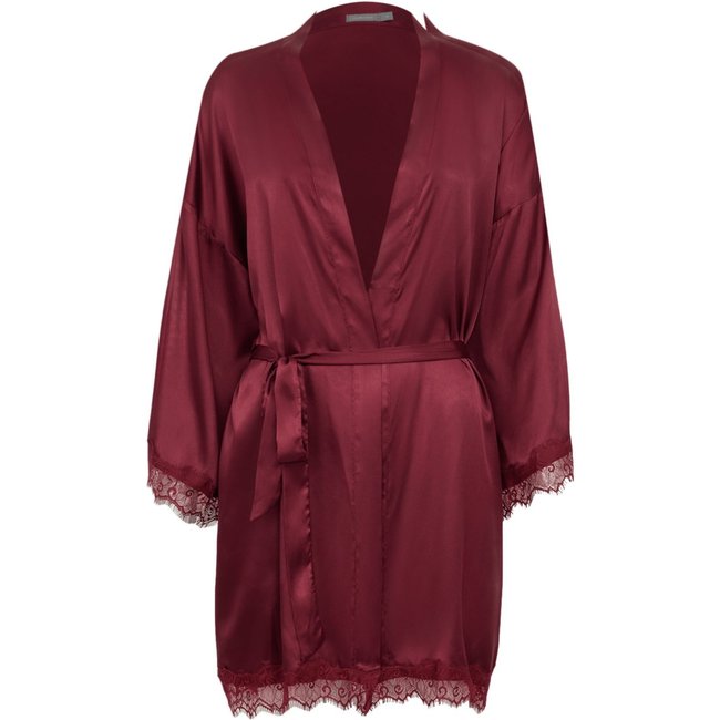 Robe Manga Curta Cetim Renda Angelina Vinho Cabernet