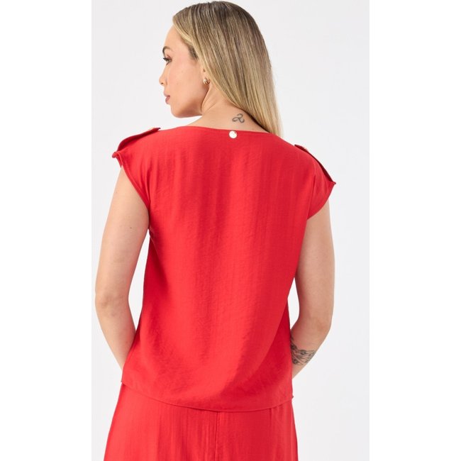 Blusa PKS Viscose Com Botões Ombro Vermelha