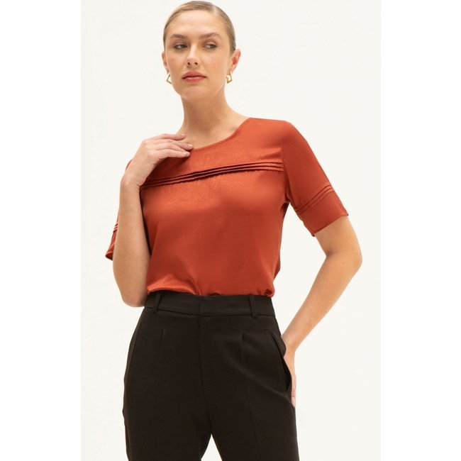 Blusa Manga Curta Acetinada Ferrugem Raiany
